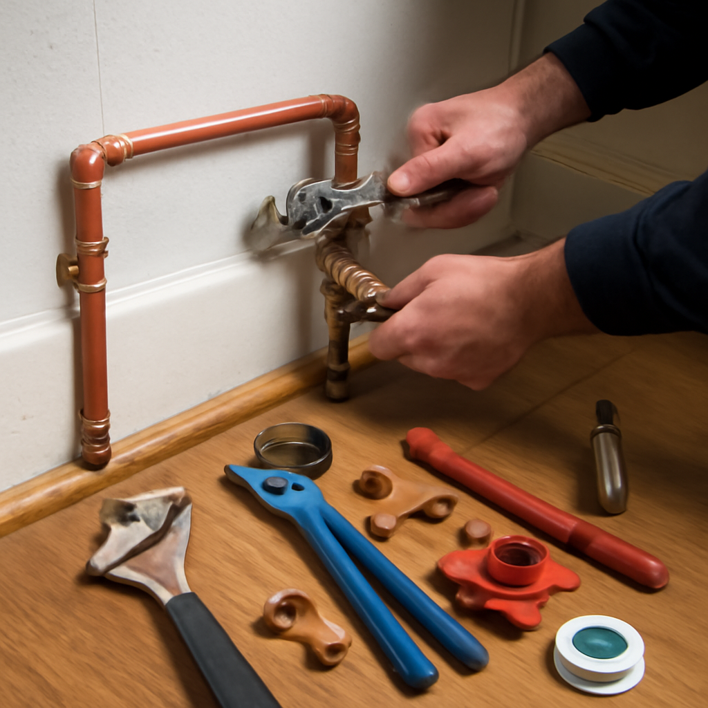 Plumbing service professional at work